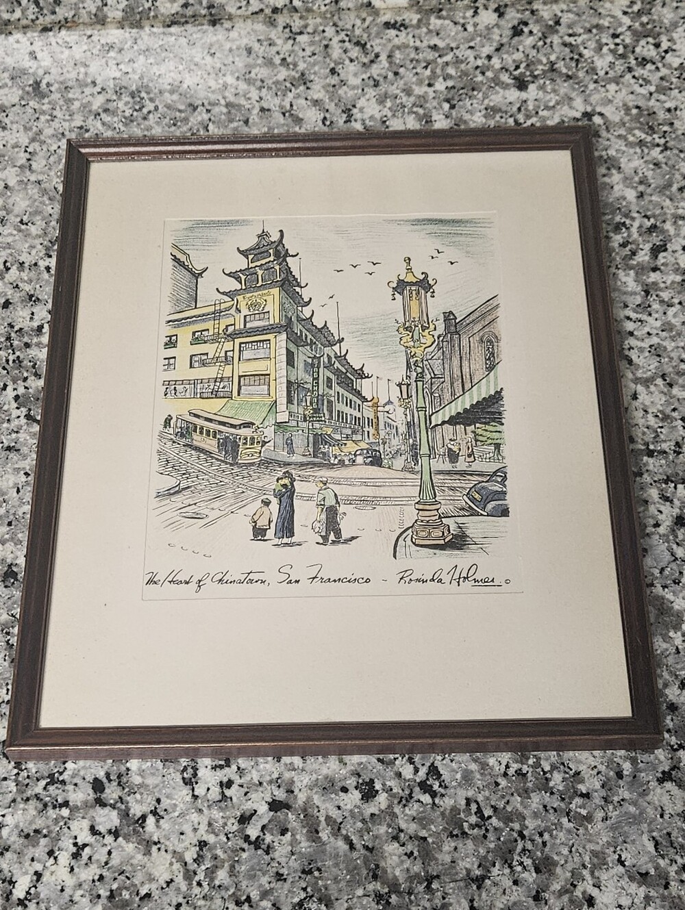 VTG Rosinda Holmes Heart of Chinatown San Francisco Framed Lithograph Art Print